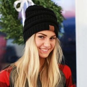 C.C. Slouch Knit Beanie-BLACK